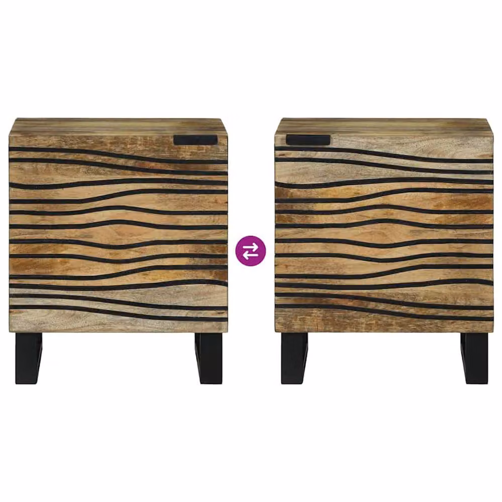 Berkfield Home Durable Mango Wood Bedside Table in Brown, Black and Beige, W/D/H: 40 x 33.5 x 46 cm – 6