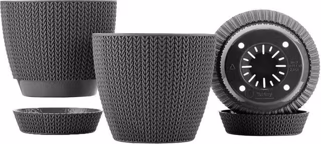 VOGREX Grey Knitted Indoor Planter with Tray in Anthracite – 1