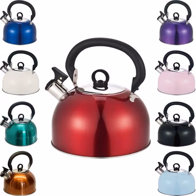 Buckingham Red Stainless Steel Camping Whistling Kettle