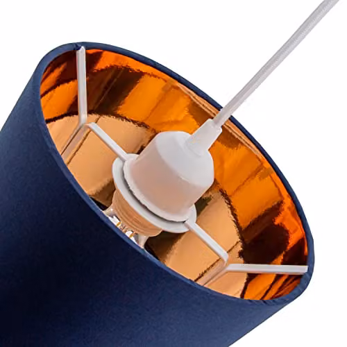 Happy Homewares Modern Round Cotton Fabric Drum Lamp Shade in Midnight Blue with Shiny Copper Inner – 2