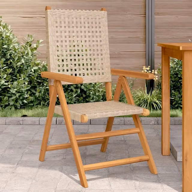 Berkfield Home Set of 2 Beige Acacia Wood and Poly Rattan Garden Chairs