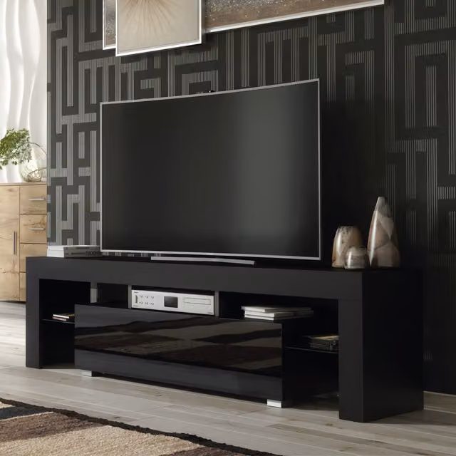 Creative Furniture Aria Modern Glossy Black TV Unit W: 160 cm, D: 35 cm, H: 45 cm