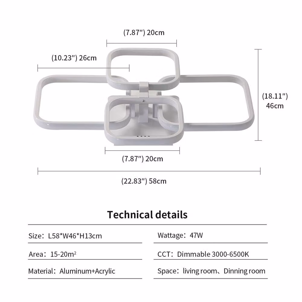 Pheashine White Modern LED Ceiling Light, 48W, Dimmable with Remote Control, Diameter: 56 cm – 3