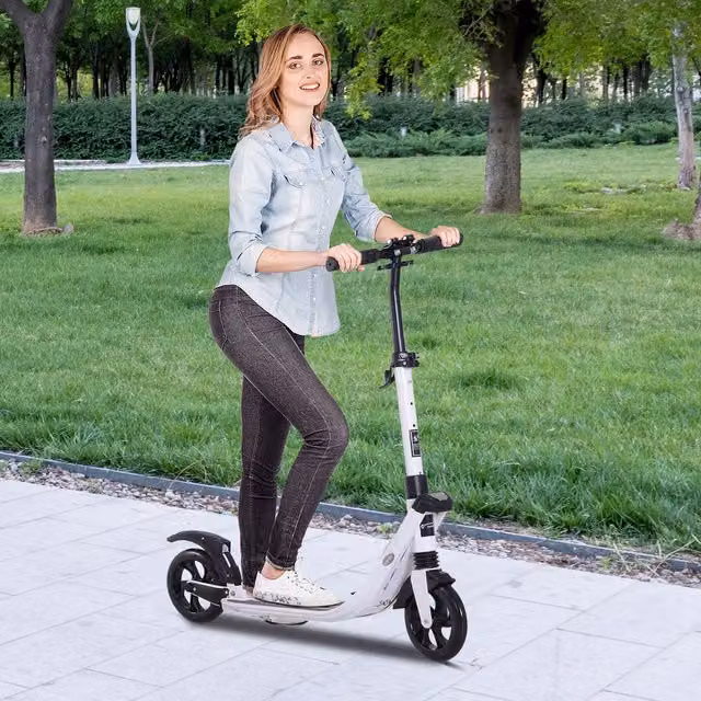 HOMCOM Foldable Height Adjustable Kick Scooter with Brake, White