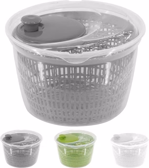 Geezy Round Plastic Salad Spinner and Vegetable Leaf Dryer Drainer in Grey