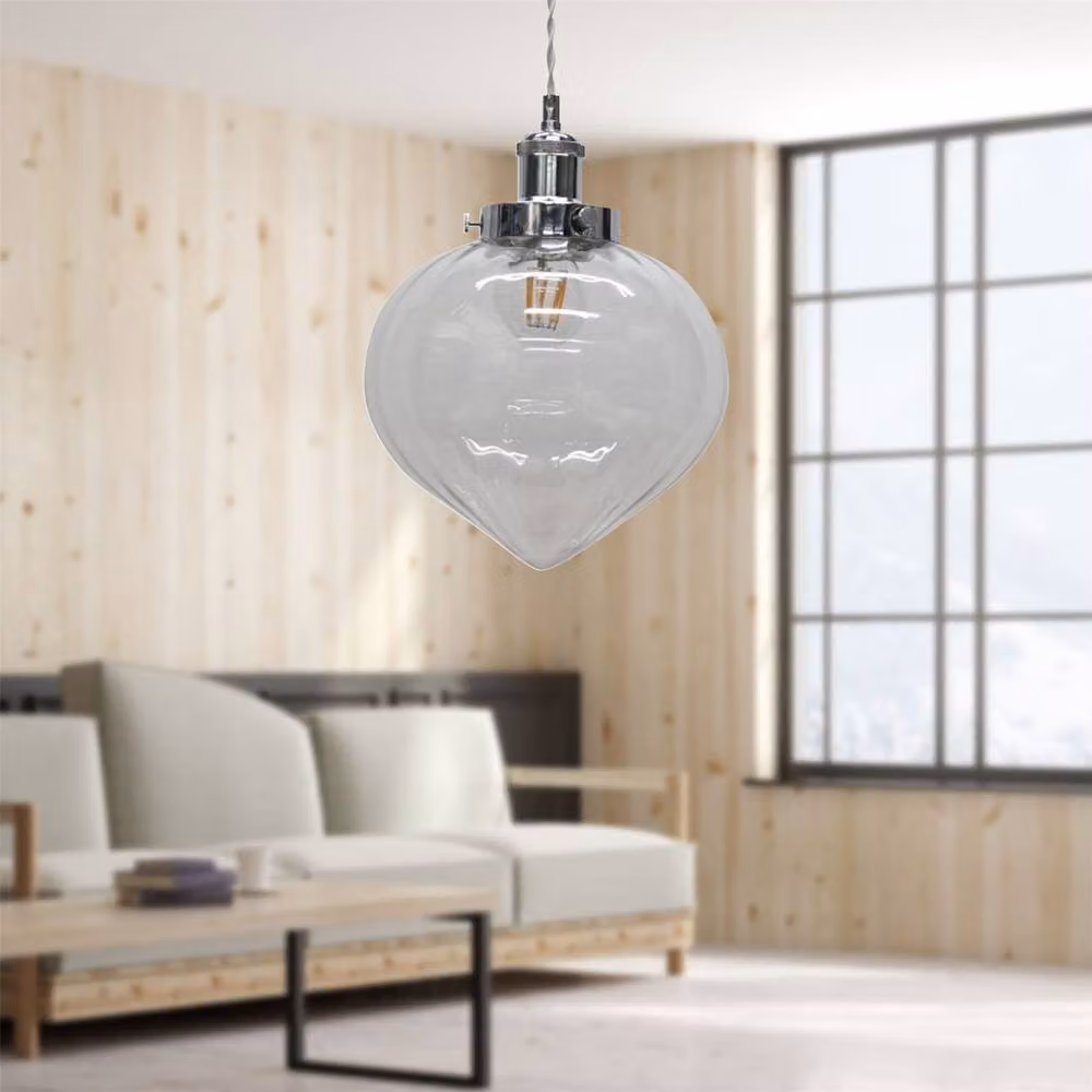 First Choice Lighting Layla Set of 2 Vintage Glass Pendant Shades in Chrome and Transparent – 2