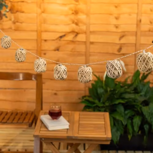 ValueLights Rattan Wicker Sphere Battery Operated Warm White Outdoor String Lights in Brown – 2