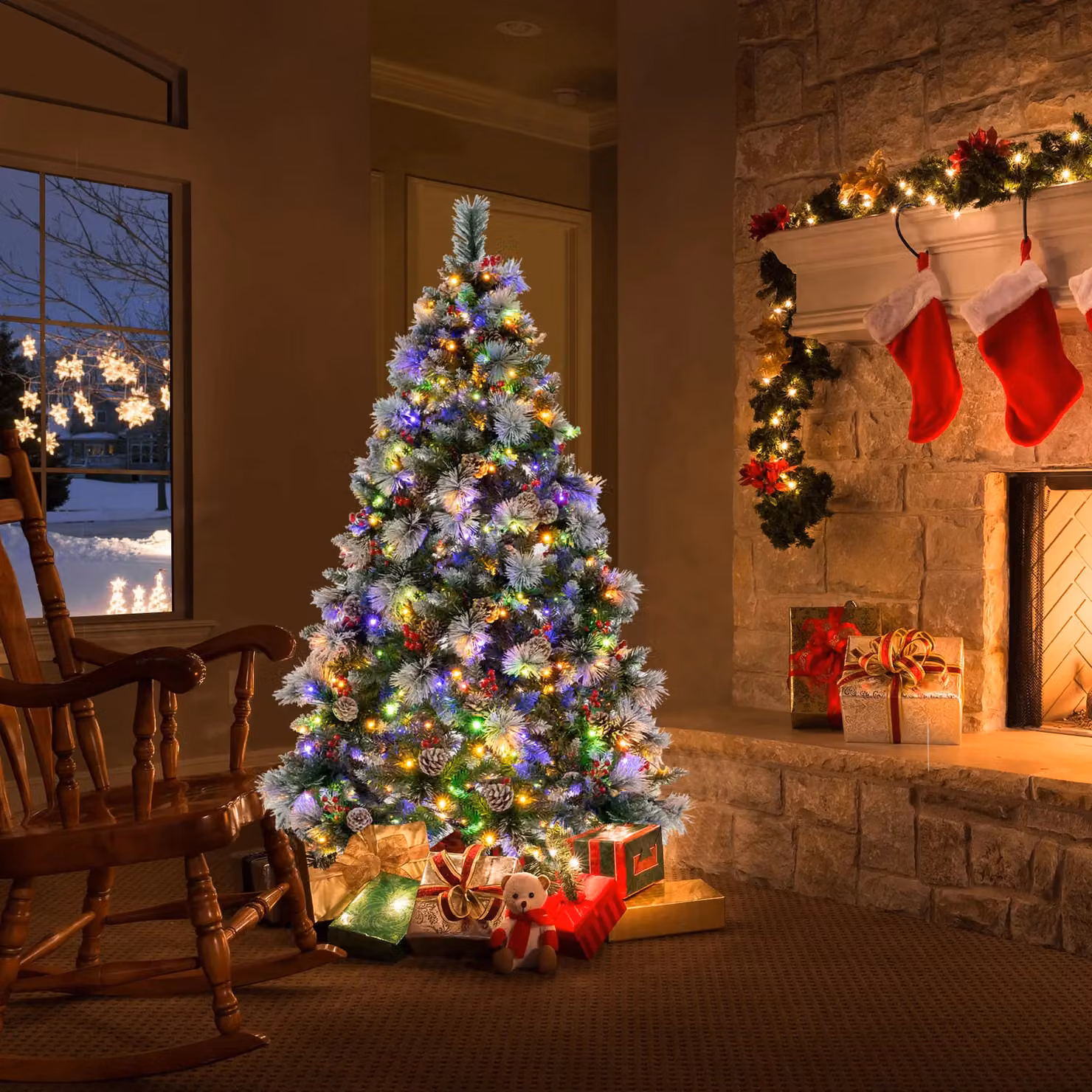 Costway 6ft Pre-Lit Artificial Christmas Tree with 350 LED Lights in Green – 3