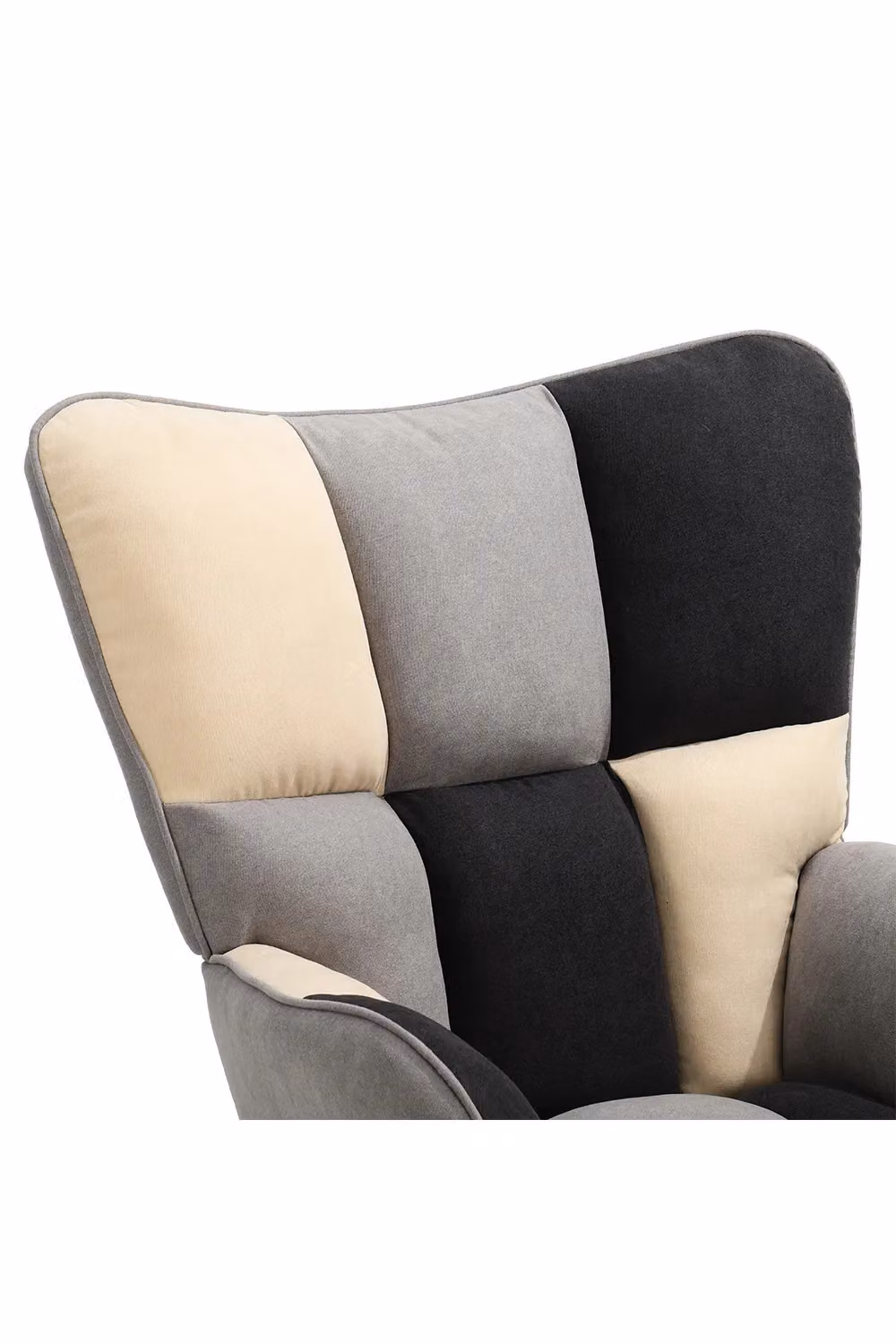 Living and Home Checked Linen Patchwork Rocking Chair in Beige, Grey and Black – 3