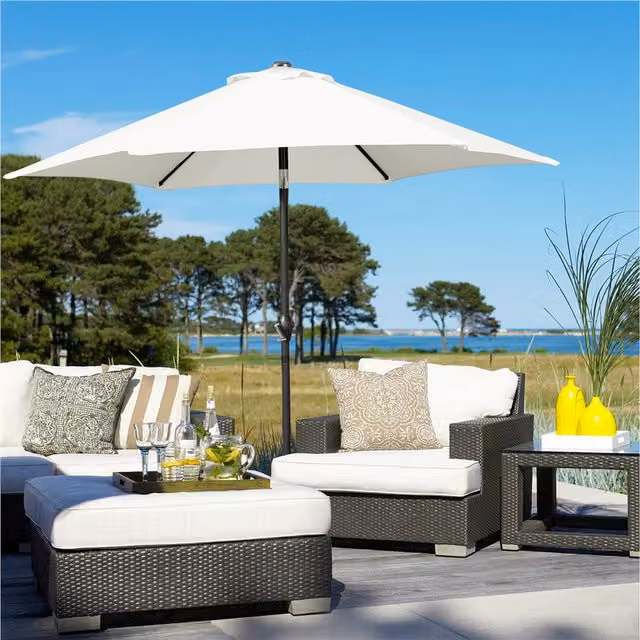 Yaheetech 2.3m Patio Umbrella with 6 Ribs in Beige/White Polyester and Metal