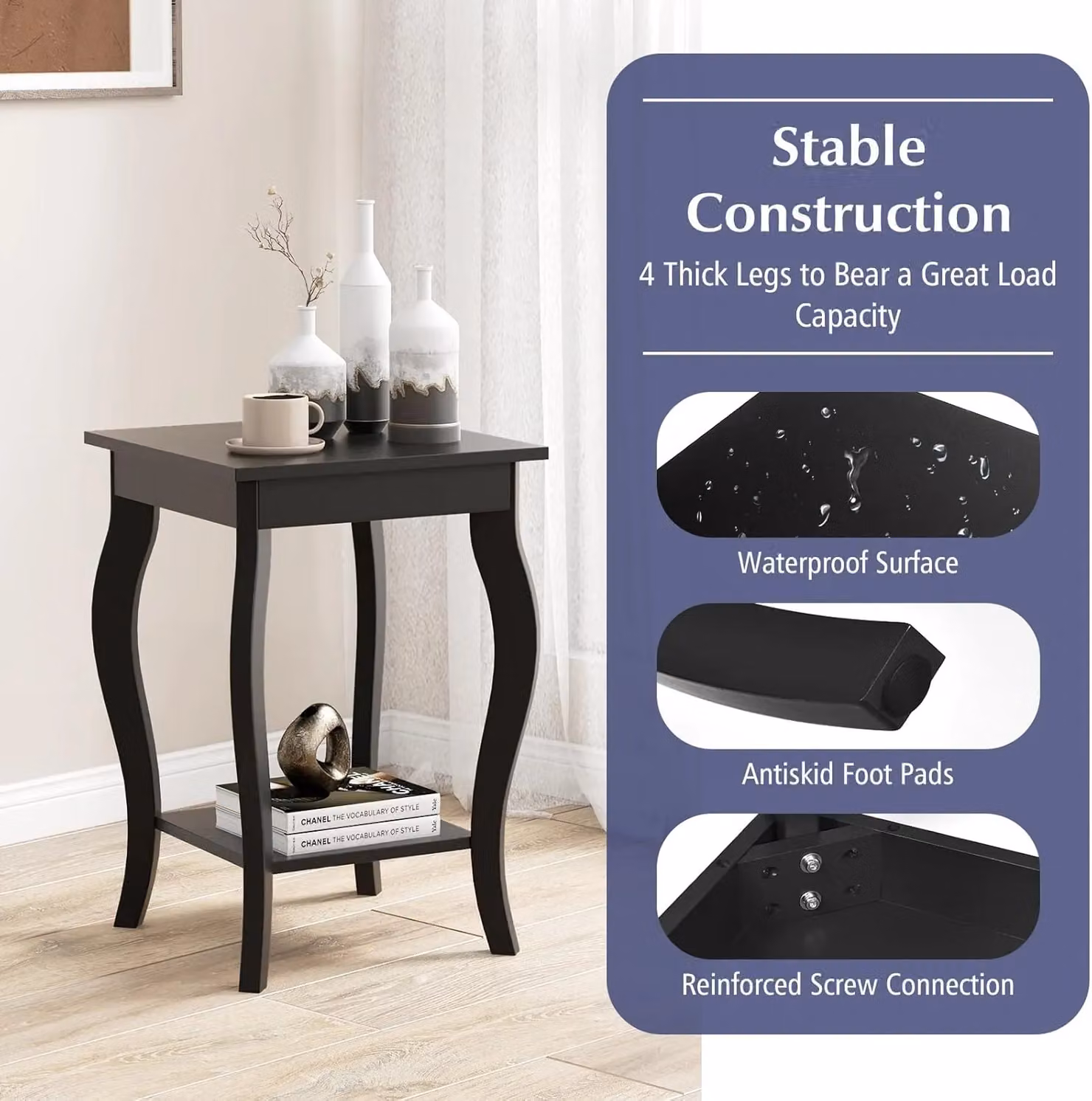 Gymax Set of 2 Black 2-Tier Modern Accent End Tables with Curved Legs – 6