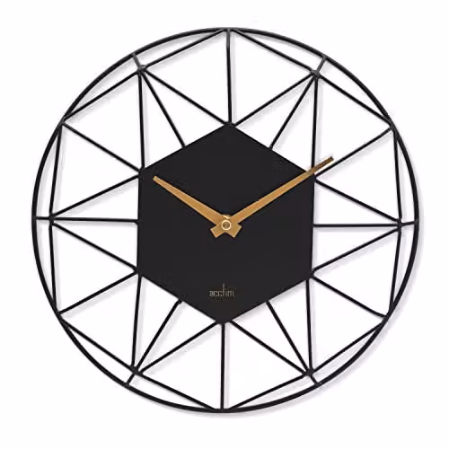 Acctim Alva Modern Geometric Metal Wall Clock with Quartz Movement in Gold or Black, Diameter: 30 cm