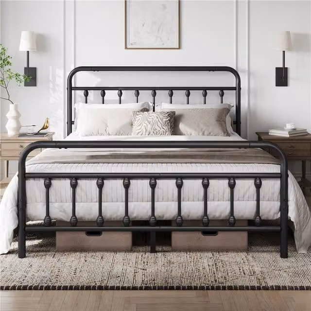 Yaheetech Vintage Metal Bed Frame, Black, W/D/H: 180 x 200 cm