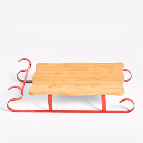 OHS Bamboo Sleigh Serving Board and Charcuterie Platter with Metal Frame, Brown – 3