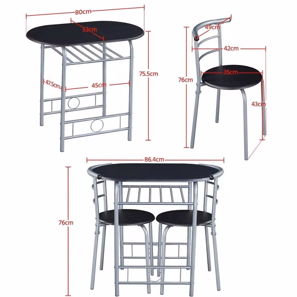 Kelvenix Modern Compact Black Round Dining Room Set with Table and 3 Chairs – 2