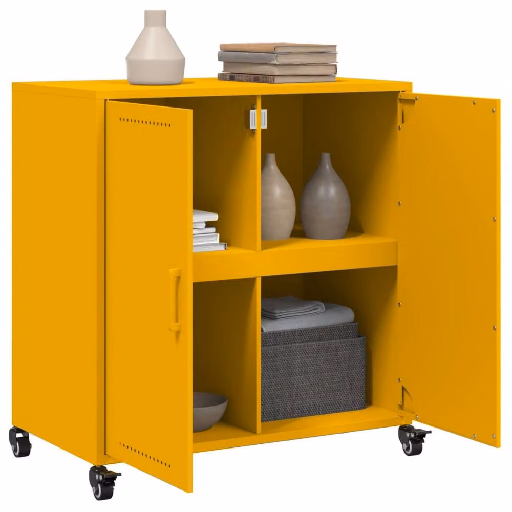 Berkfield Home Mustard Yellow Metal Sideboard W/D/H: 68.5 x 39 x 72 cm – 2