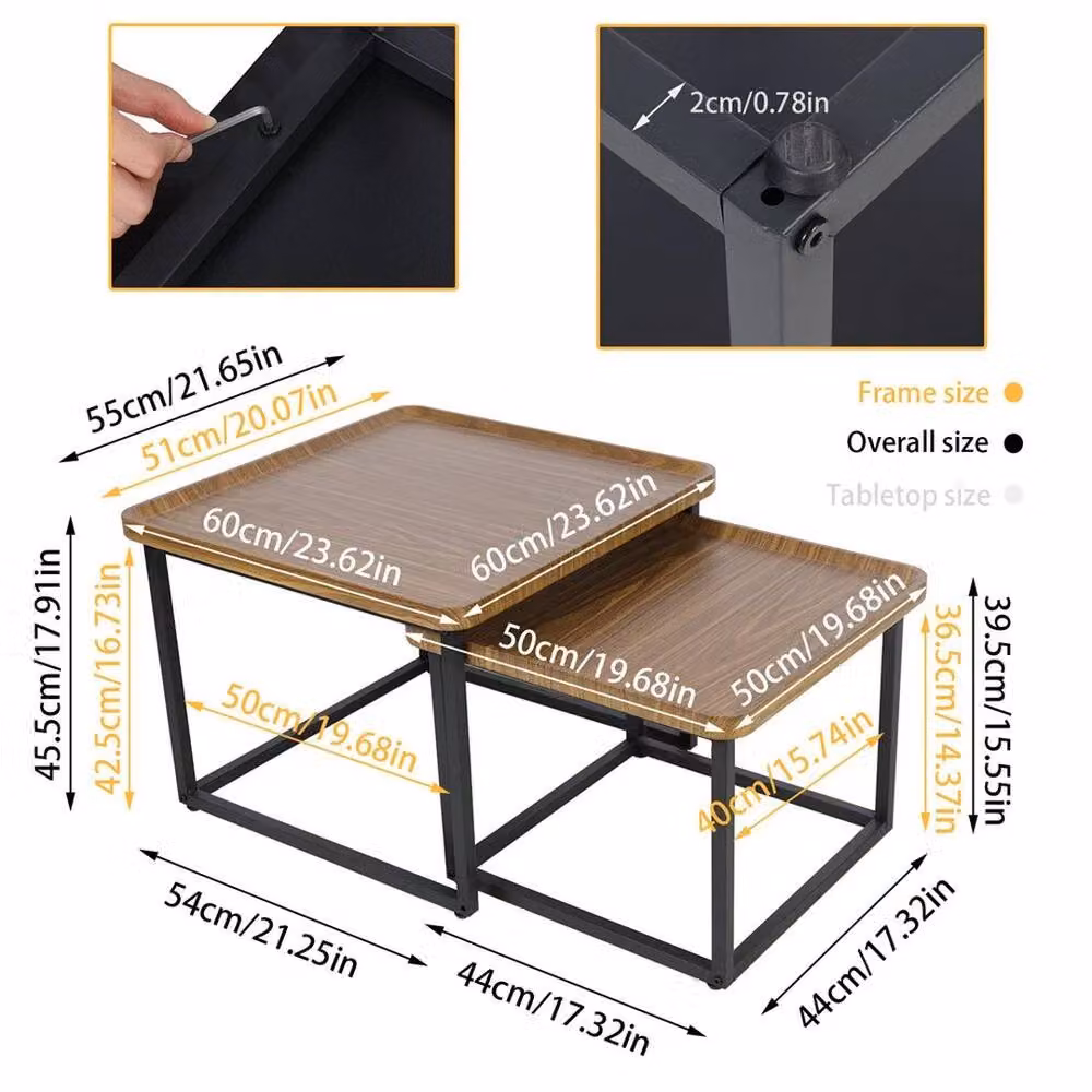 FLAVORA Set of 2 Nesting Coffee Tables in Brown and Black with Walnut Wood and Metal Finish – 2