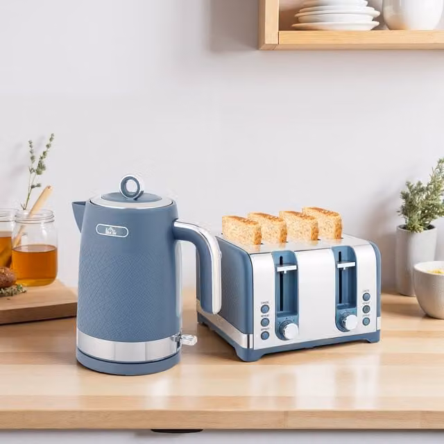 HOMCOM Kettle and Toaster Set in Blue
