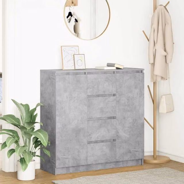 Berkfield Home Modern Sideboard with Drawers in Concrete Grey, W/D/H: 100.5 x 35 x 98.5 cm