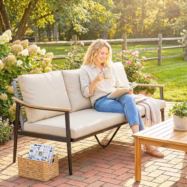 Outsunny Modern Rattan Garden Sofa with Cushions in Beige and Brown