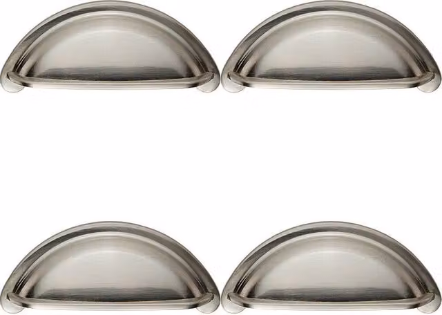 Loops 4 Pack Shell Cabinet Cup Pull Handles in Brushed Silver, W: 9.4 cm, H: 4.15 cm, Fixing Centres: 7.6 cm – 3