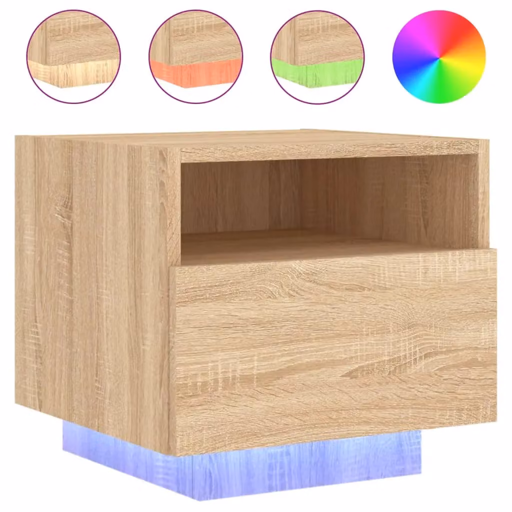 Berkfield Home Bedside Cabinet with Integrated LED Lights in Sonoma Oak Brown, W: 40 cm, D: 39 cm, H: 37 cm – 2