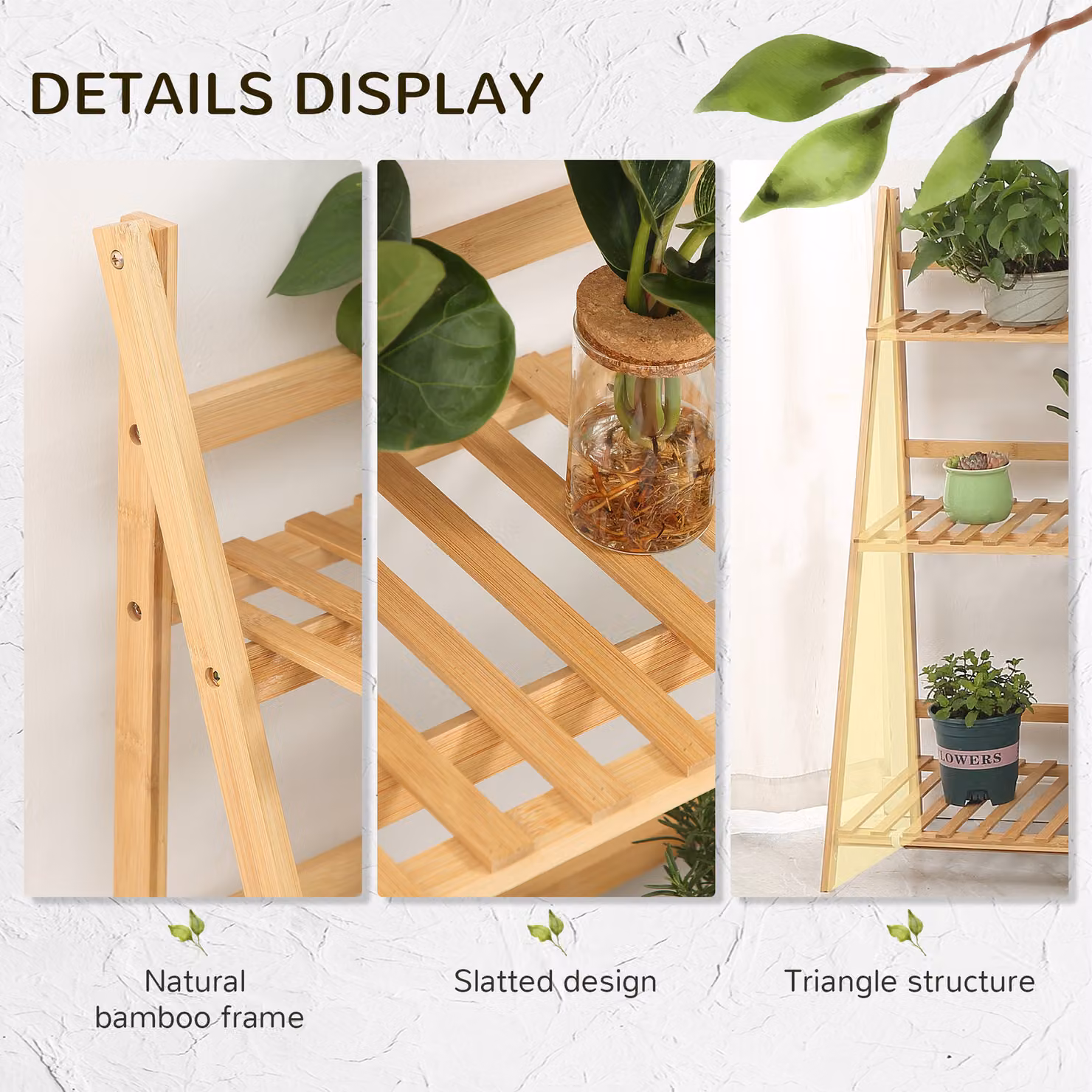 Outsunny 3-Tier Bamboo Ladder Plant Stand, Brown, W: 98 cm, D: 37 cm, H: 96.5 cm – 3