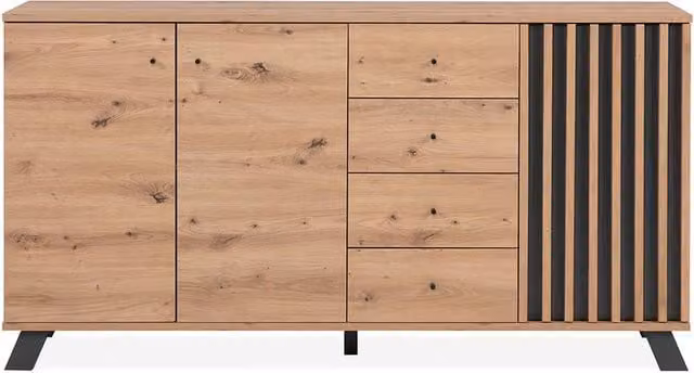 CALICOSY LUBLIN Modern 3-Door 4-Drawer Sideboard in Artisan Oak Finish, Light Brown – 1