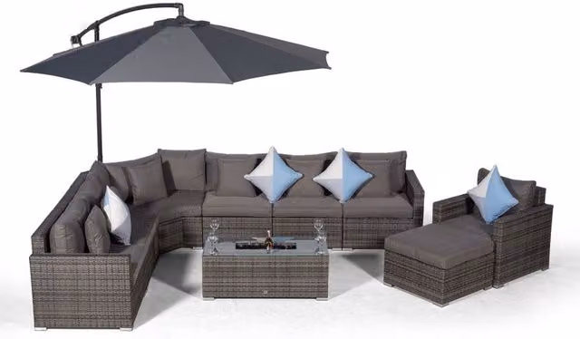 Giardino Santorini 7 Seat Grey Rattan Garden Set with Armchairs and Large Ice Bucket Coffee Table