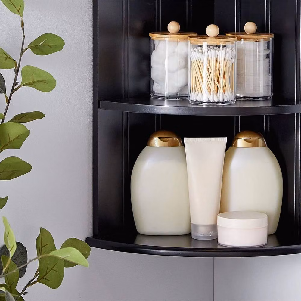 NESTLUNE Modern Black 3 Tier Wall Mounted Bathroom Corner Shelf Unit – 3