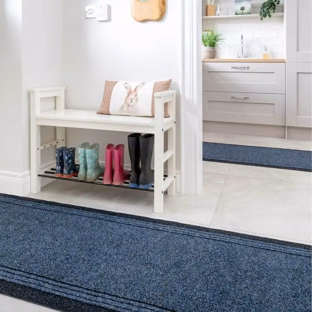 The Rug House Navy Blue Non-Slip Hard Wearing Kitchen Utility Runner Rug, Length: 152 cm