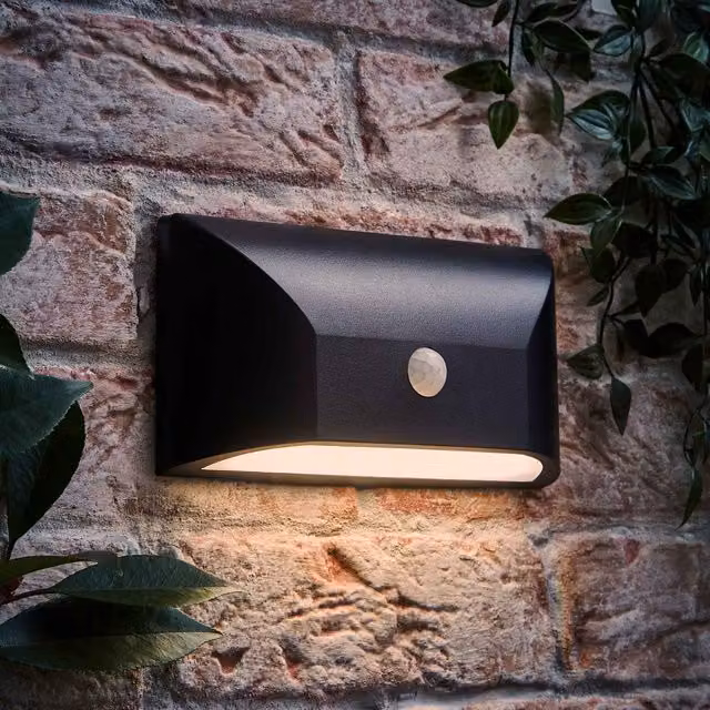 ValueLights Owen Black LED PIR Motion Sensor IP65 Outdoor Wall Downlight