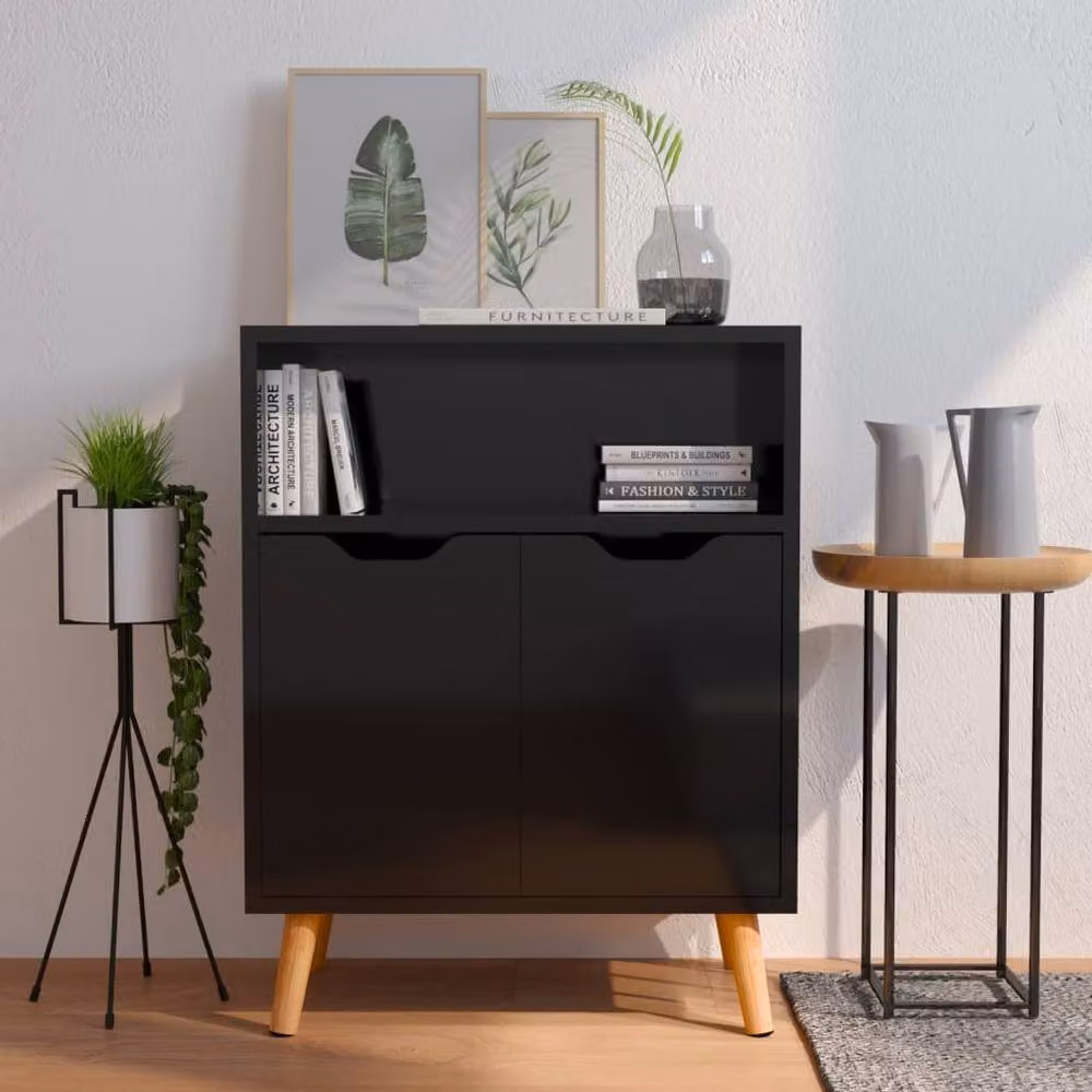 Berkfield Home High Gloss Black Sideboard in Engineered Wood W/D/H: 60 x 30 x 72 cm – 2
