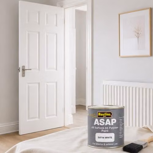 Rustins ASAP Quick Dry All Surface All Purpose Water-Based Satin Paint, White, 250ml – 3