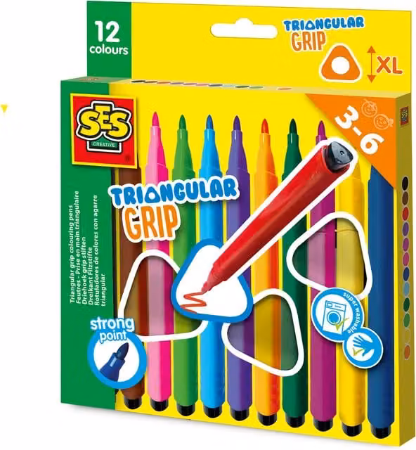 SES Triangular Grip Colouring Pens, Multicolour