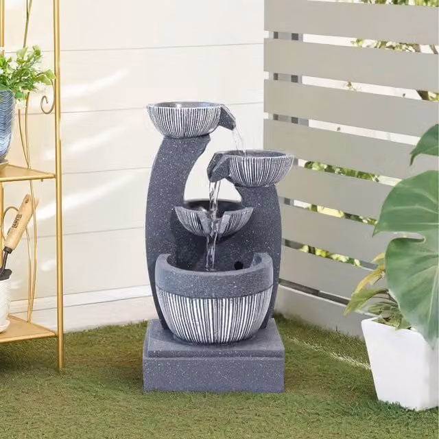 Lifeideas Grey Outdoor Electric Cascading Bowls Tabletop Fountain, Diameter: 24 cm
