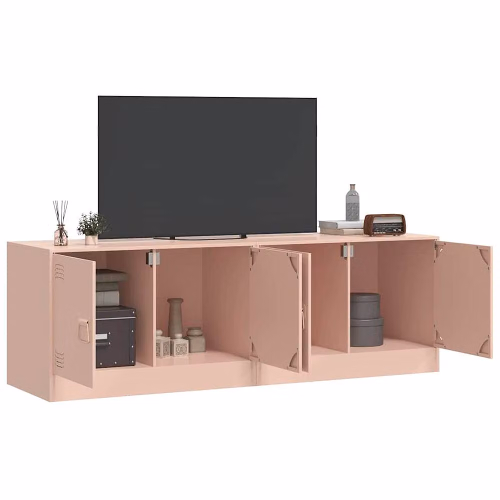Berkfield Home Set of 2 Pink Metal TV Cabinets with Hinged Doors, W/D/H: 67 x 39 x 44 cm – 2