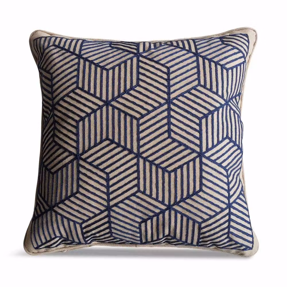 Leisure Grow Blue Striped Embroidered Square Scatter Cushion, W/D/H: 50 x 50 x 50 cm