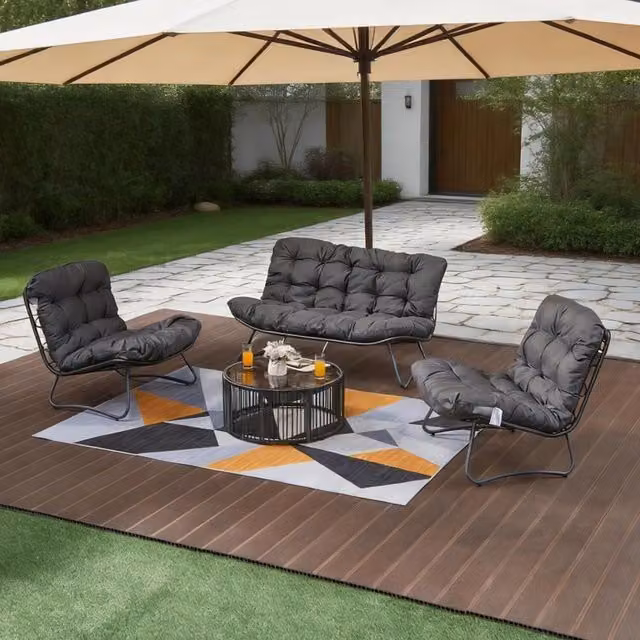 Furniture One 4 Seater Outdoor Conversation Set with Tempered Glass Coffee Table in Grey