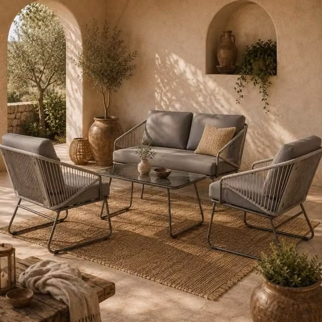 Wyld Haus Yoma Grey 4 Seater Rattan and Metal Outdoor Sofa Set – 1
