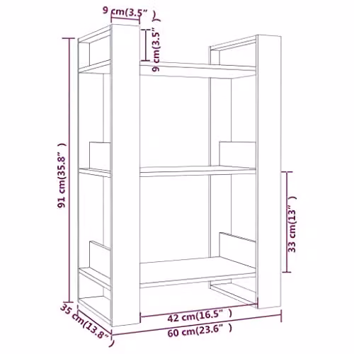 vidaXL Grey Solid Wood Pine Book Cabinet and Room Divider W/D/H: 60 x 35 x 91 cm – 3
