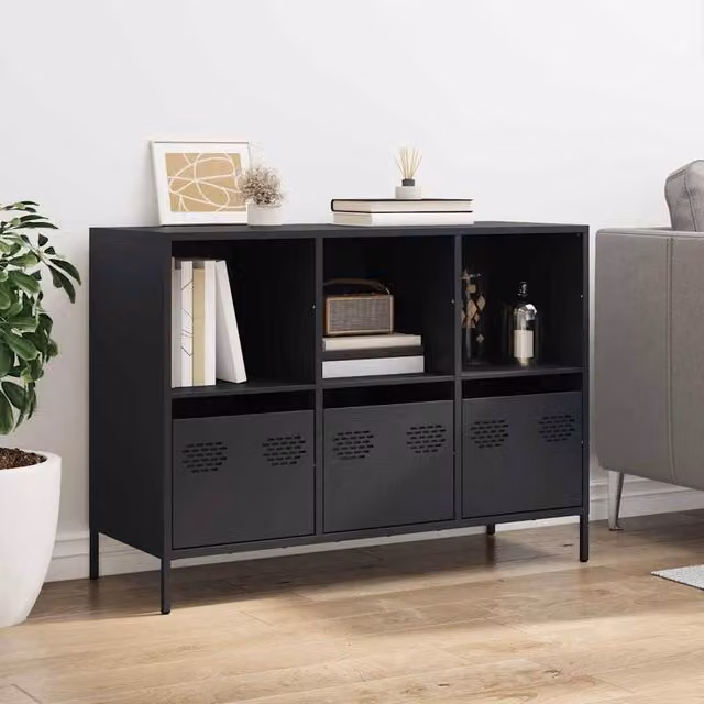 Berkfield Home Black Matt Industrial Sideboard in Cold-rolled Steel, W: 101.5 cm, D: 39 cm, H: 73.5 cm – 1