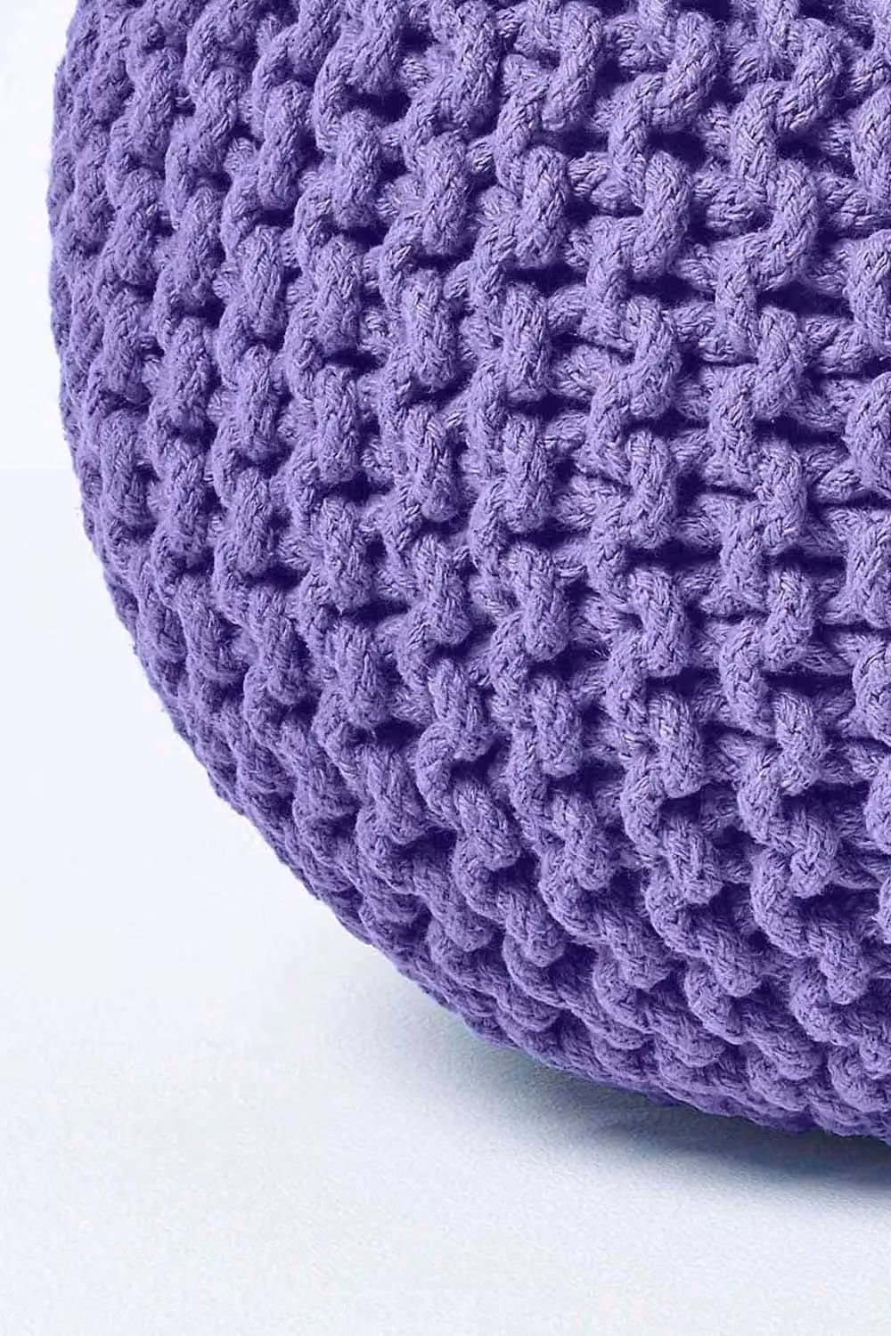 Homescapes Round Cotton Knitted Pouffe Footstool in Purple – 3