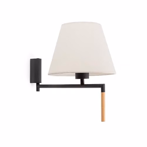 Faro Barcelona Netlighting Ron Wall Light with Beige Fabric Shade and Grey Metal Base – 1