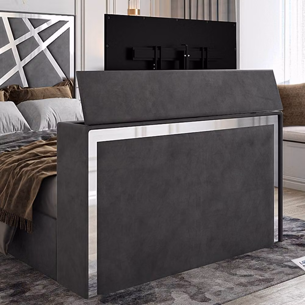 KDMD Ashton Single Upholstered Soft Velvet TV Bed Frame in Grey – 4