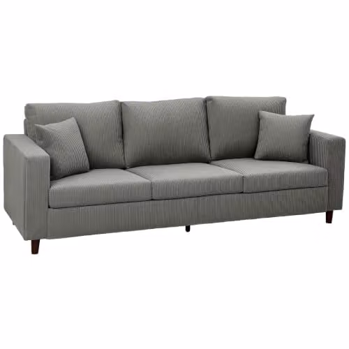 HOMCOM 3 Seater Corduroy Upholstered Sofa in Grey, W: 225 cm
