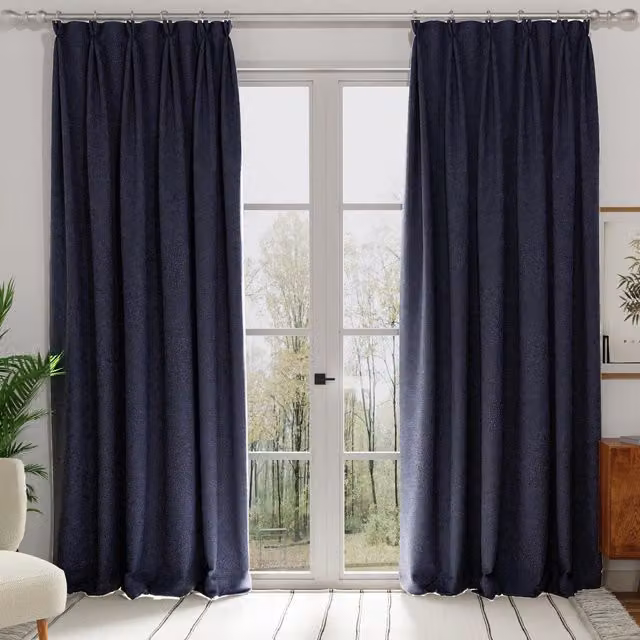 Terrys Turin Made to Measure Opaque Velvet Fabric Panel Curtain in Blue