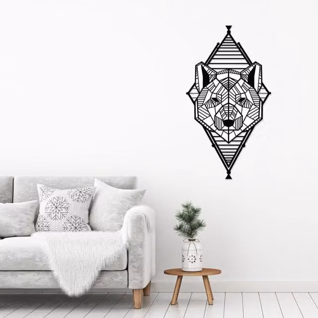 Decortie Geo Wild Modern Metal Wall Art Geometric Animal Decorative Object in Black W/H: 152.4 x 83.82 cm