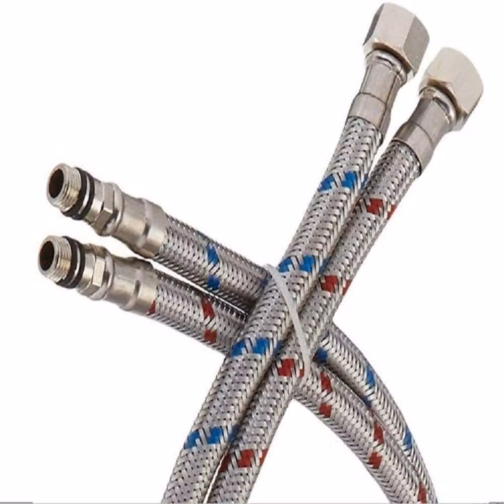 ATEK Pair of Silver Stainless Steel Braided Flexible Tap Connectors for Kitchen Sink and Bathroom Basin Monobloc Mixer Taps, Length: 50 cm – 2