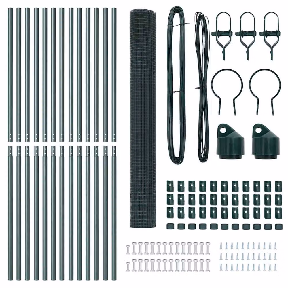 Berkfield Home Green PVC-Coated Steel Welded Wire Fence with 13 Posts, W: 25 m, H: 1.5 m – 4